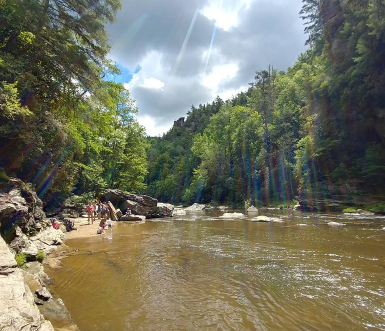 view of the plunge basin a the base of linville falls nc